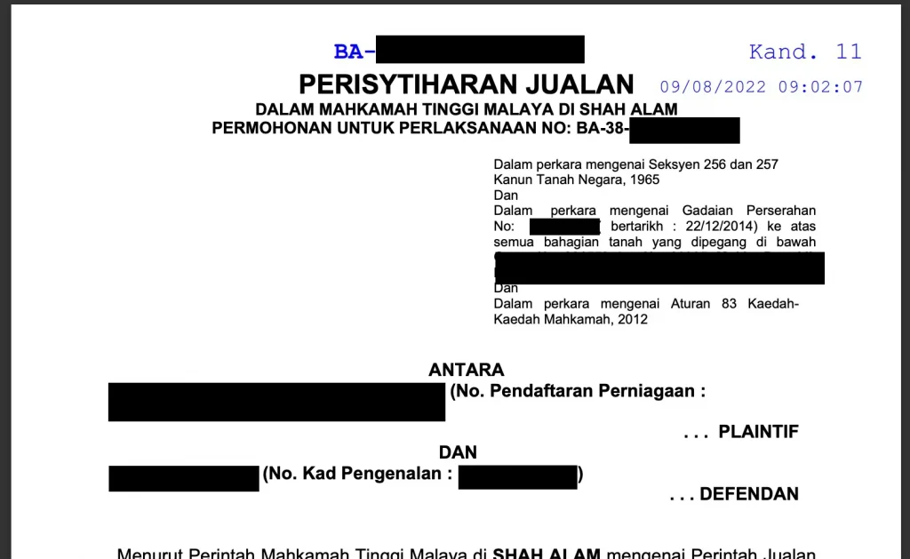 Contoh Perisytiharan Jualan Rumah Lelong