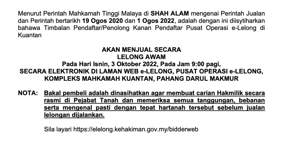 Contoh Tarikh Dan Masa Di Dalam Perisytiharan Jualan Rumah Lelong